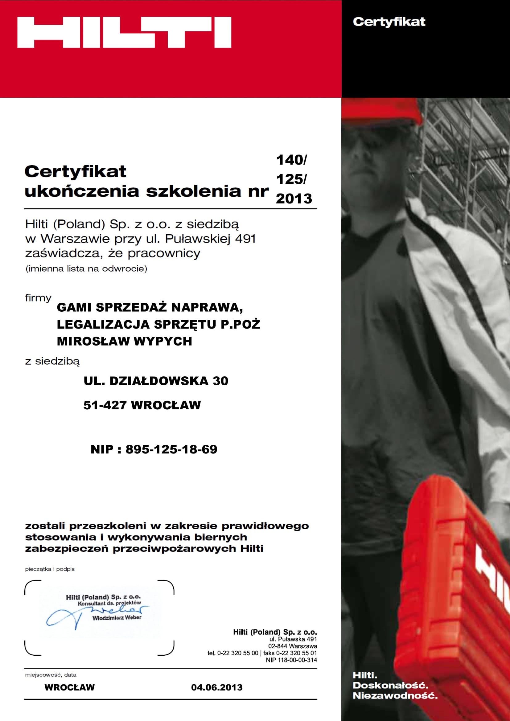 Hilti Legalizacja Mirosław Wypych 2013