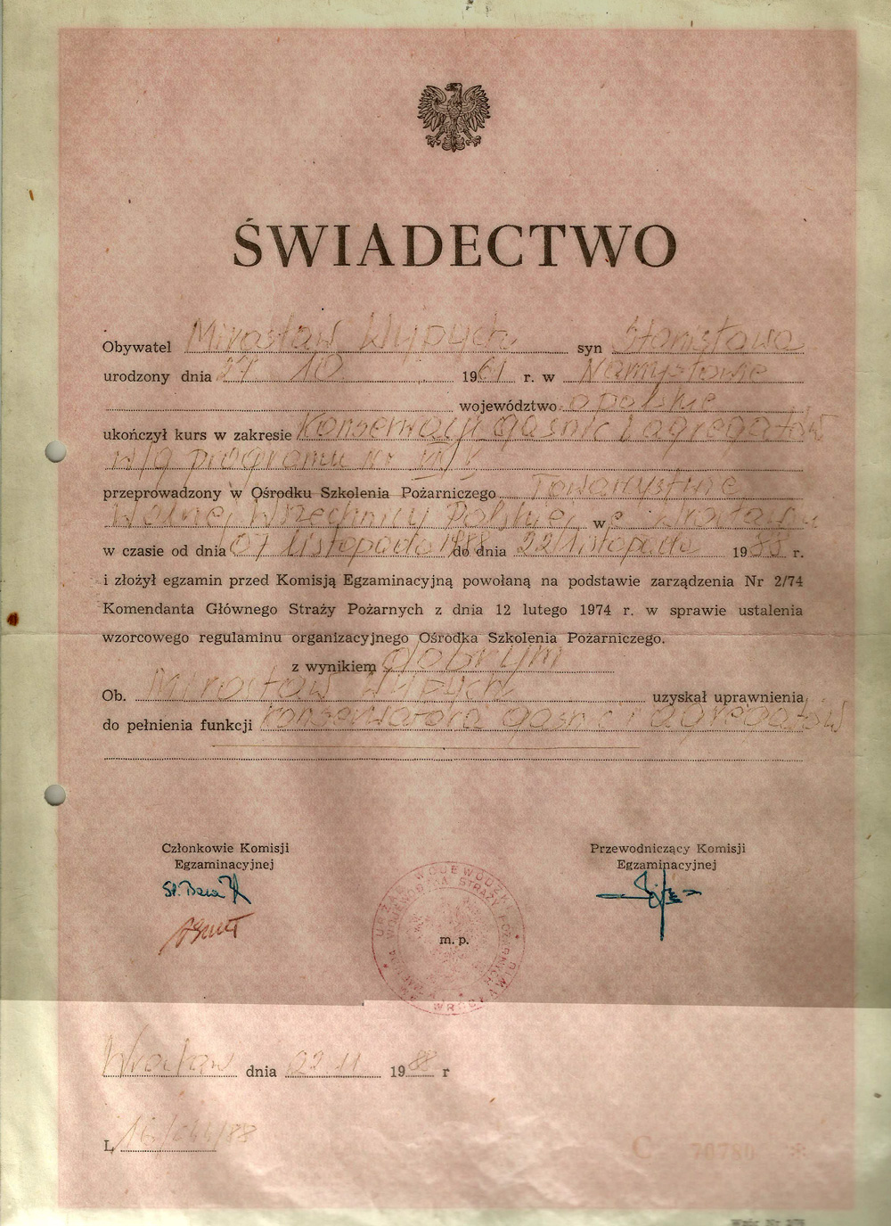 Świadectwo Mirosław Wypych